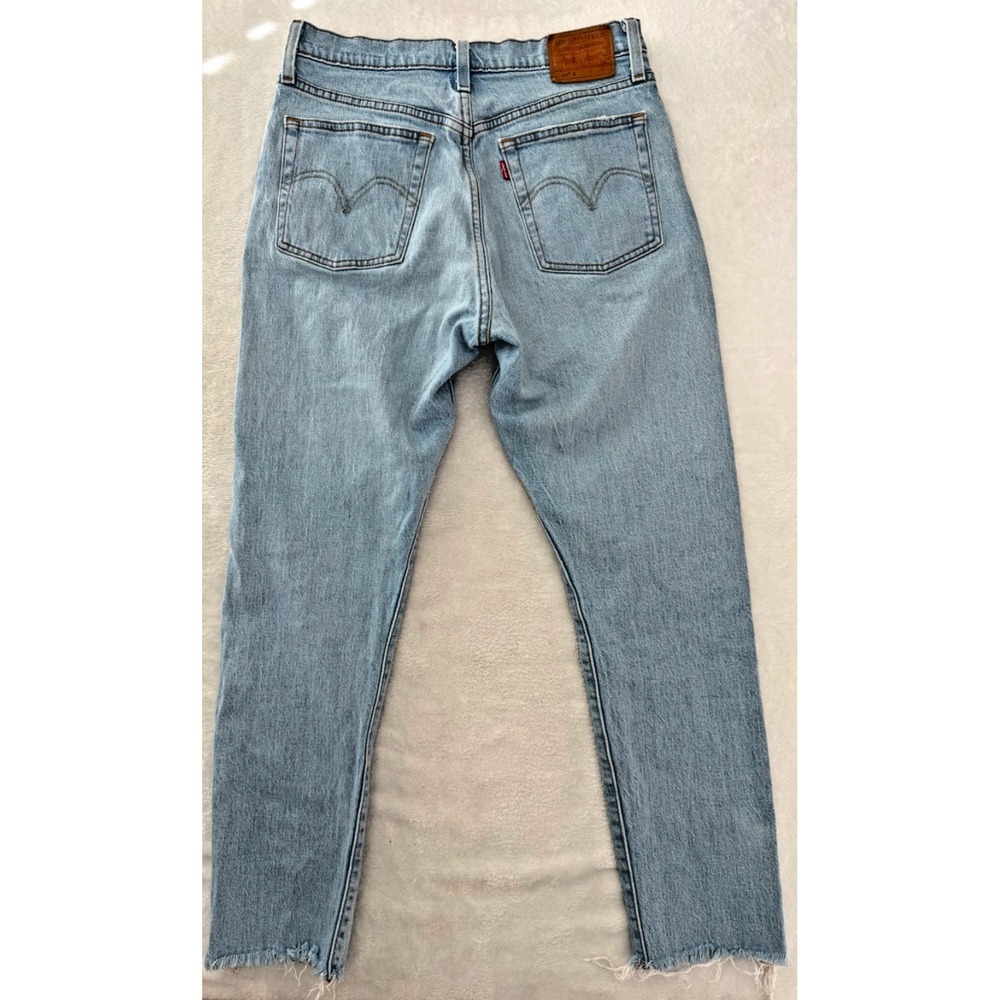 Levis 501‎ Jeans Size 28 Skinny Button Fly Premium Denim Frayed Hem Side Stripe